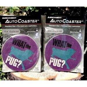 (2) Packs “What The Pug?” Highland Graphics ABSORBENT Auto Home Coasters NEW